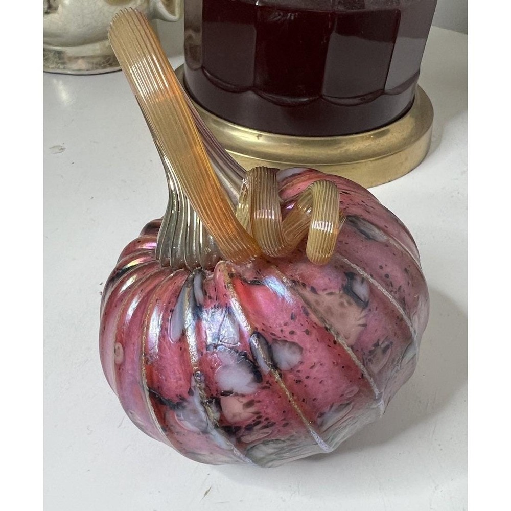 Jack Pine Glass Pumpkin Tilt 2017 Signed Hand Blown Art Glass Iridescent - Picture 3 of 6